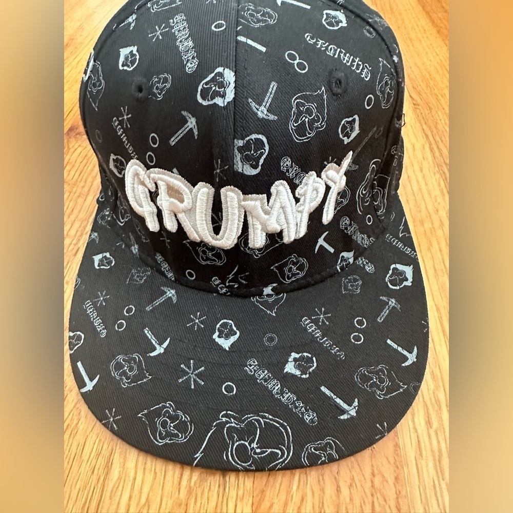Disneyland Resort Grumpy Hat Adults Black AOP Snow White Trucker Fitted OSFM
